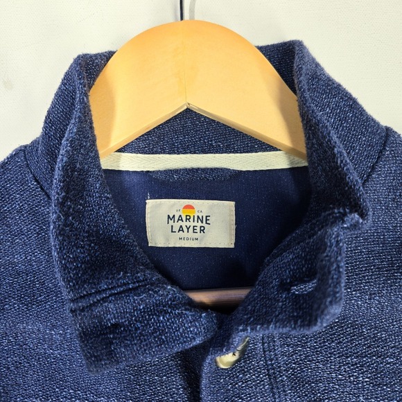 Marine Layer Mens Sweater Medium M Pullover 1/4 Blue Button Casual Mock Neck - Picture 3 of 7